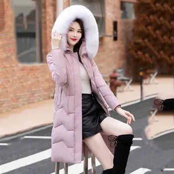 2022 Kış Yeni kadın Kapşonlu Bel DesignSslim İnce Moda Kürk Yaka Uzun Sıcak Yüksek dereceli DownJacket Cep Ceket FemaleTide