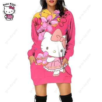 2023 Kadın Kapüşonlu Ceket Noel kapüşonlu elbise Tişörtü Hello Kitty 3D Baskı Uzun Kollu Bluz Parti Malzemeleri