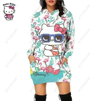2023 Kadın Kapüşonlu Ceket Noel kapüşonlu elbise Tişörtü Hello Kitty 3D Baskı Uzun Kollu Bluz Parti Malzemeleri