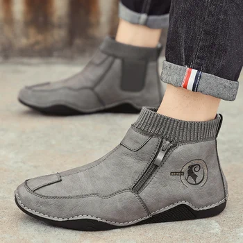 Erkek Deri Moda Sürüş Yürüyüş Günlük Çizmeler Konfor Yumuşak Taban yarım çizmeler Yeni Tüm Maç Yüksek Top Erkekler Açık Ayakkabı Botları