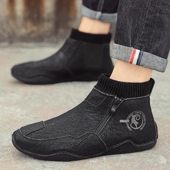 Erkek Deri Moda Sürüş Yürüyüş Günlük Çizmeler Konfor Yumuşak Taban yarım çizmeler Yeni Tüm Maç Yüksek Top Erkekler Açık Ayakkabı Botları