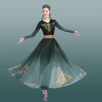 Sincan Uygur Dans Performansı Kostümleri Kadın Etnik Azınlık Dans Giyim Moğol Dans Elbise Ulusal Dans Elbise Kıyafet