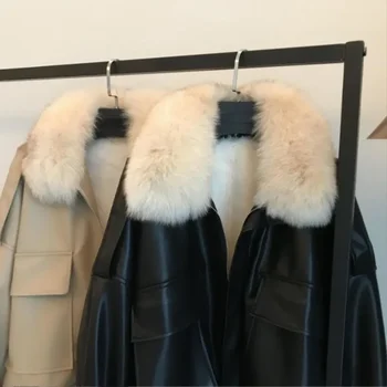 Vintage kadın Kış PU Deri Ceket Peluş ve Kalın Sıcak Pamuklu Ceket Bayanlar Trend Rüzgar Geçirmez Büyük Boy Ceket