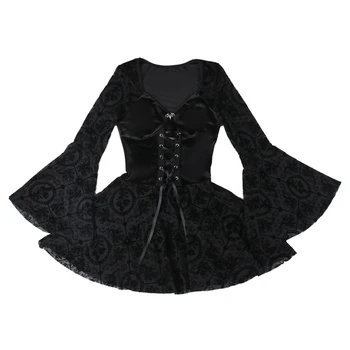 Vintage Koyu Akın Uzun Kollu Elbise Kadınlar Kızlar için Gotik Bodycon Dropship
