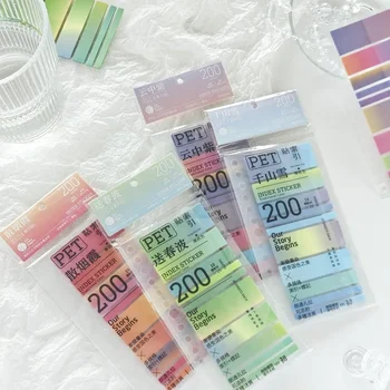 200 adet PET Degrade Temel Endeksi Sticker Basit Tuz Renkli Yapışkan Not Küçük Şerit işaretleme kağıdı Sınıflandırma Kataloğu Etiket