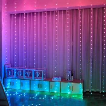 3X3 M akıllı perde ışıkları açık RGB değiştirilebilir peri gökkuşağı perde dize ışık APP kontrollü perde peri ışık
