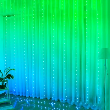 3X3 M akıllı perde ışıkları açık RGB değiştirilebilir peri gökkuşağı perde dize ışık APP kontrollü perde peri ışık