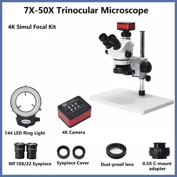 51MP Simul Odak Yakınlaştırma 7X50X4K FHD Trinoküler Stereo Mikroskop Telefon PCB Lehimleme Mikroelektronik İzle Takı