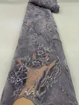 Afrika Payetler Dantel Kumaş Lüks Fransız Nijeryalı Boncuklu örgü Dantel Kumaş Yüksek Kalite düğün elbisesi Dikiş Malzemesi
