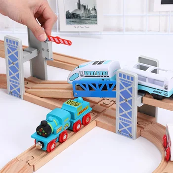 Ahşap Manyetik Tren Seti DIY demiryolu oyuncakları KÖK Oyuncaklar Çocuklar Parça Playset Çift Seviye Tren Köprü Ahşap oyuncak trenler