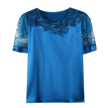 Bluz Kadınlar Dantel Kısa Kollu Üst Yaz Moda çiçekler Yeni Stil Asetik Asit Saten Gömlek Gm*