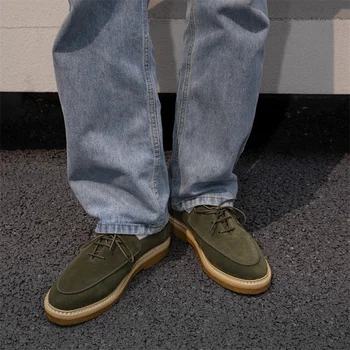 Erkek ayakkabıları Lüks Kalın Tabanlı Retro Loafer'lar İngiliz Süet erkek Rahat Gerçek deri makosenler erkek ayakkabısı Tasarımcı