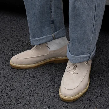 Erkek ayakkabıları Lüks Kalın Tabanlı Retro Loafer'lar İngiliz Süet erkek Rahat Gerçek deri makosenler erkek ayakkabısı Tasarımcı