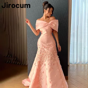 Jirocum Kapalı Omuz Balo Elbise kadın 3D Çiçekler Mermaid Parti Abiye giyim Kat Uzunluk 2024 Yeni Örgün Durum elbise