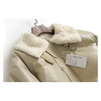 Kadın Düz Renk Peluş Turn-Aşağı Yaka Deri Ceket Kış Yeni Uzun Kollu Beyaz Ördek uzun kaban Bayanlar Aşağı Ceketler