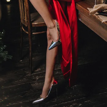 Kadın Metalik Patent Bronz Deri Pompaları 7.5 cm 10.5 cm Yüksek Topuklu Bayan Stiletto Orta Düşük Topuklu Düğün Gelin Gümüş Ayakkabı