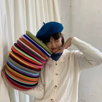 Kadın Yün Bere Sanatsal Tarzı Sıcak Kış Bere Şapka Vintage Düzenli Bere Düz Renk Zarif kadın Tam Set