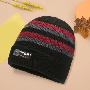Kış Örme Şapka Çizgili Renk Eşleştirme Elastik Erkek Bere Yumuşak Rüzgar Geçirmez Soğuk Dayanıklı Erkekler Açık Kayak Kap Günlük