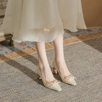 Prenses yüksek topuklu moda basit temel moda tek ayakkabı ışık kesim düz renk yüksek topuklu kare topuk Zapatos Mujer