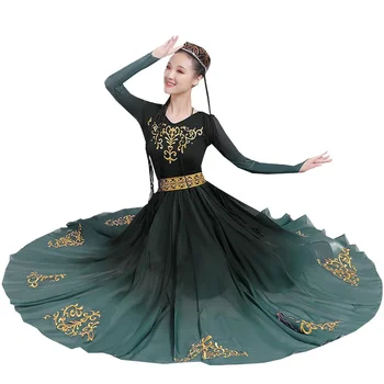 Sincan Uygur Dans Performansı Kostümleri Kadın Etnik Azınlık Dans Giyim Moğol Dans Elbise Ulusal Dans Elbise Kıyafet