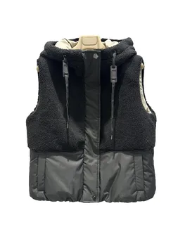 Yelek ceket kapşonlu kısa gevşek versiyonu çarpışma ekleme tasarım sıcak ve rahat 2023 kış yeni 1213